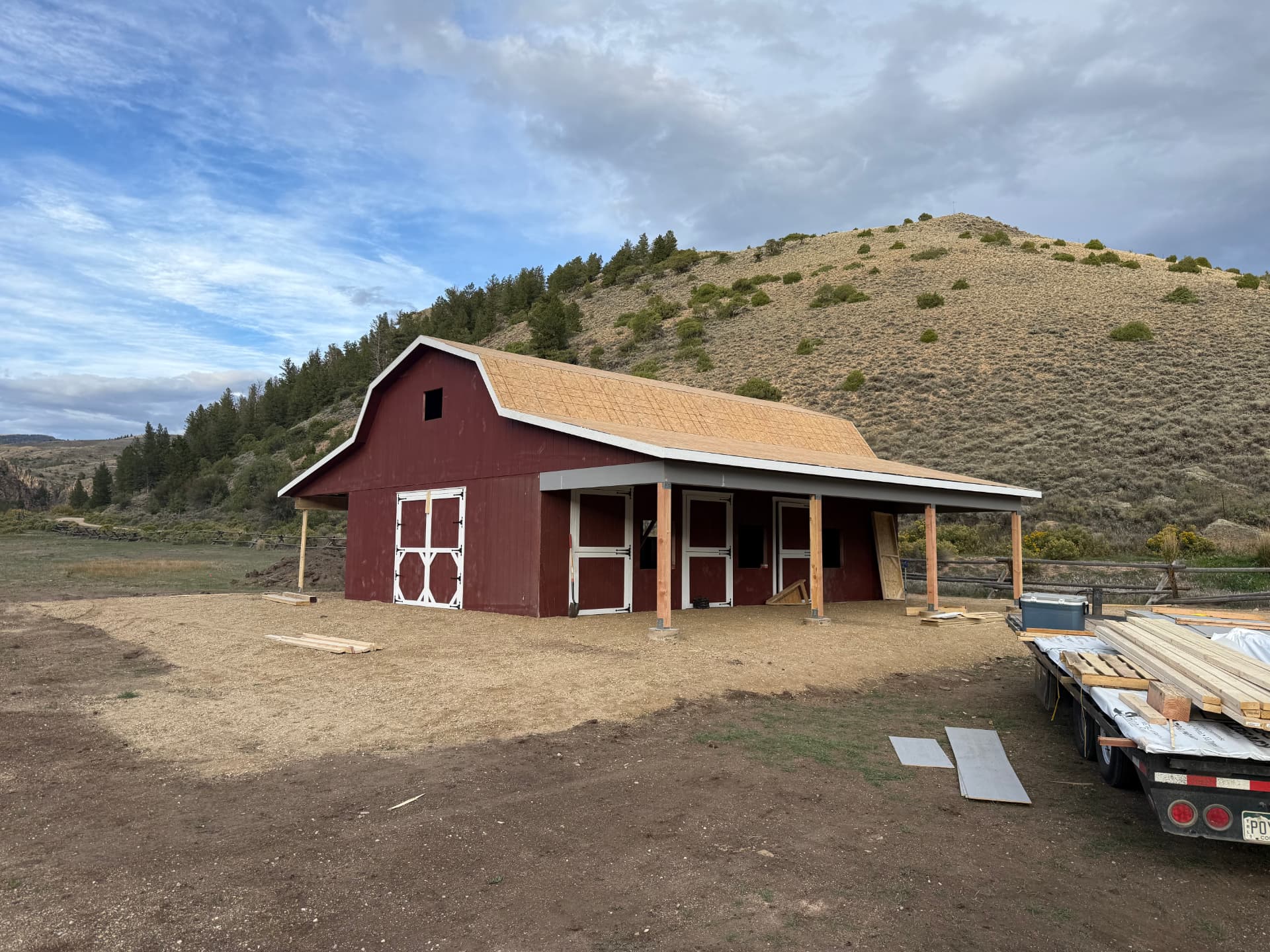 Custom Hi Wall Barn in Parshall, Colorado nearly finished and ready for roof installation