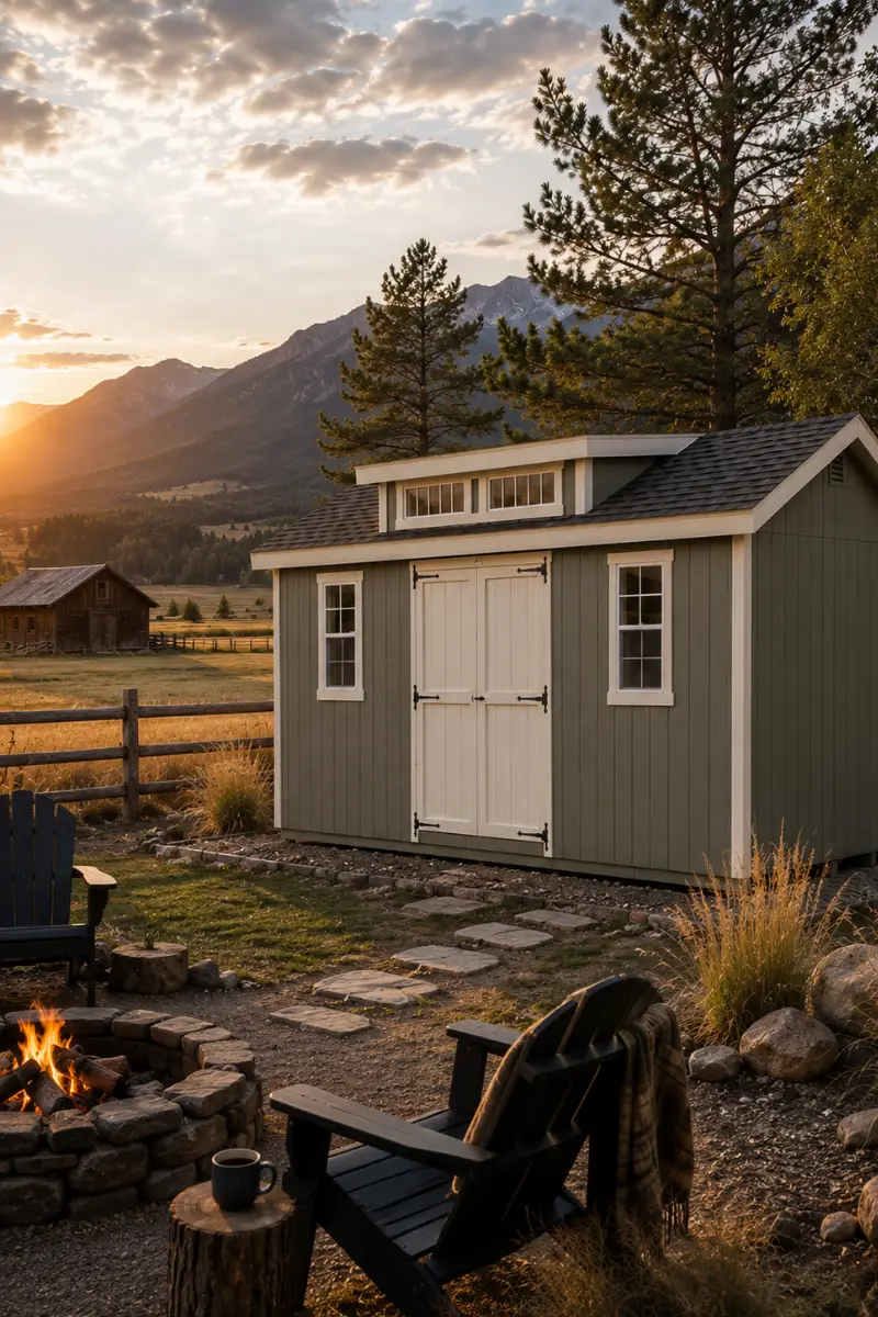 Classic A-Frame storage shed with upgraded trim in Colorado