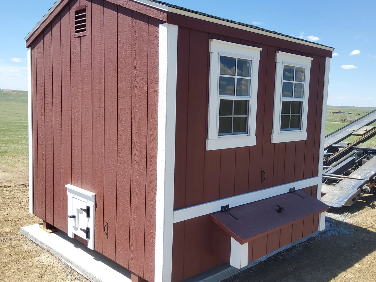 Economy chicken coop for sale in Colorado Springs set on a gravel pad
