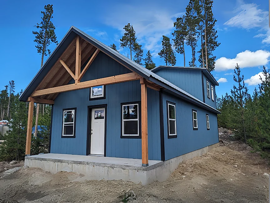 Blue Sunny Side shell with timber-frame covered entry