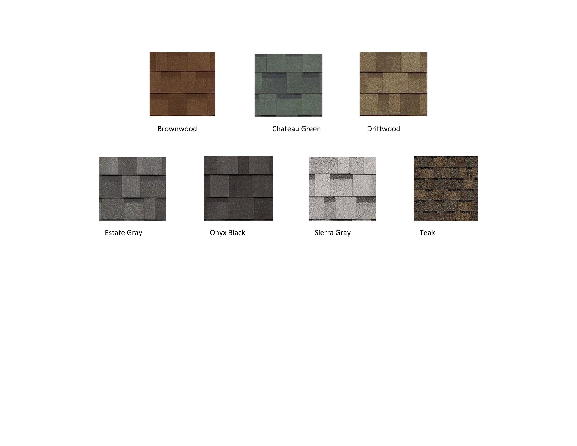 Owens Corning TruDefinition architectural shingle color swatches offered by The Shed Yard