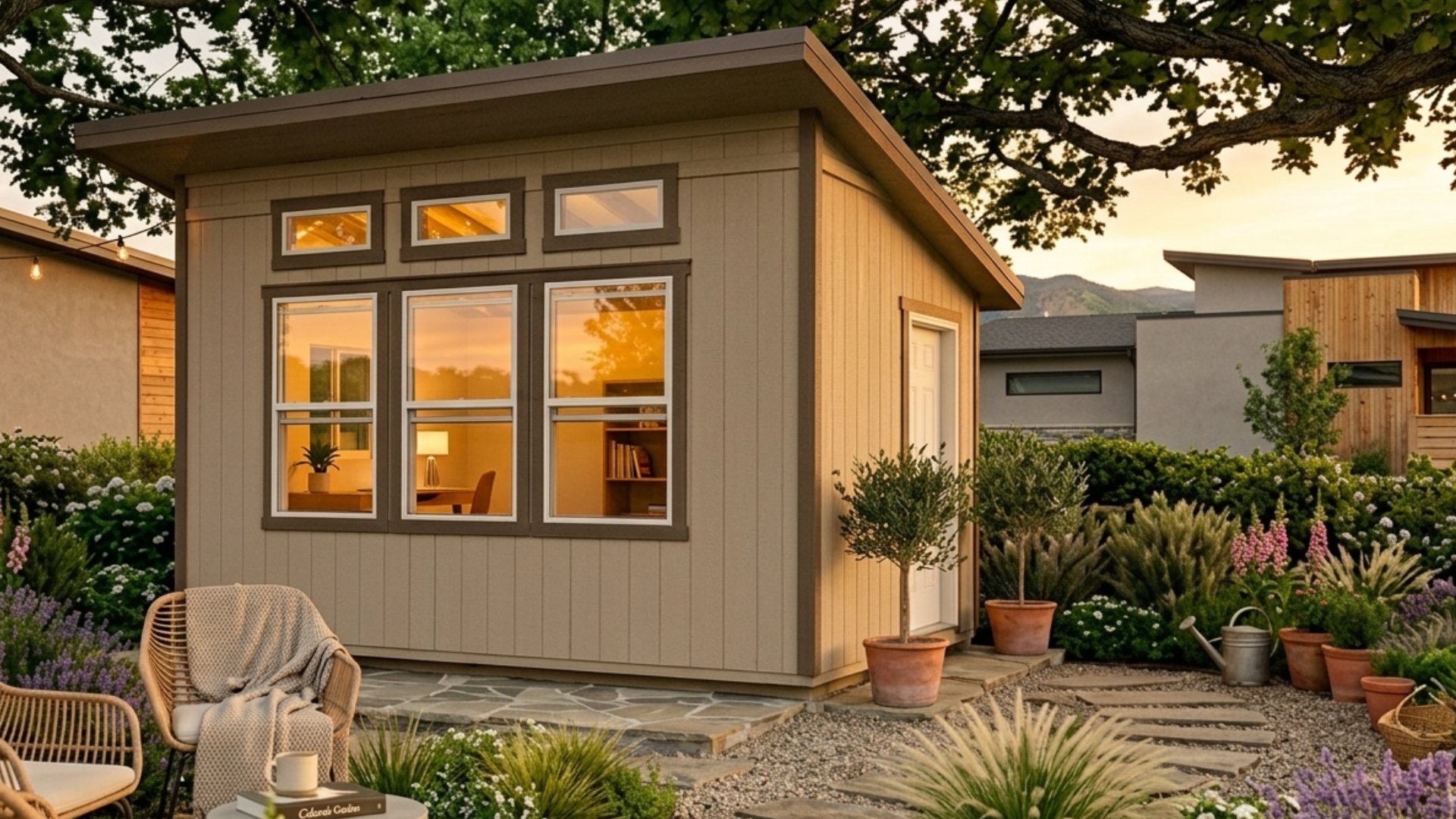 Custom studio shed office in a Colorado backyard