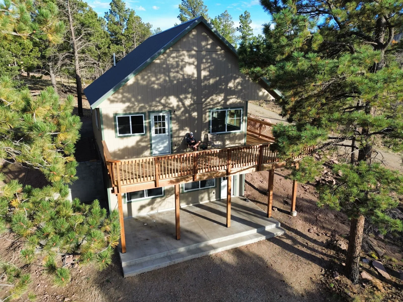 Aerial view of the completed 24×30 Sunnyside code compliant homeshell in Fort Garland, Colorado