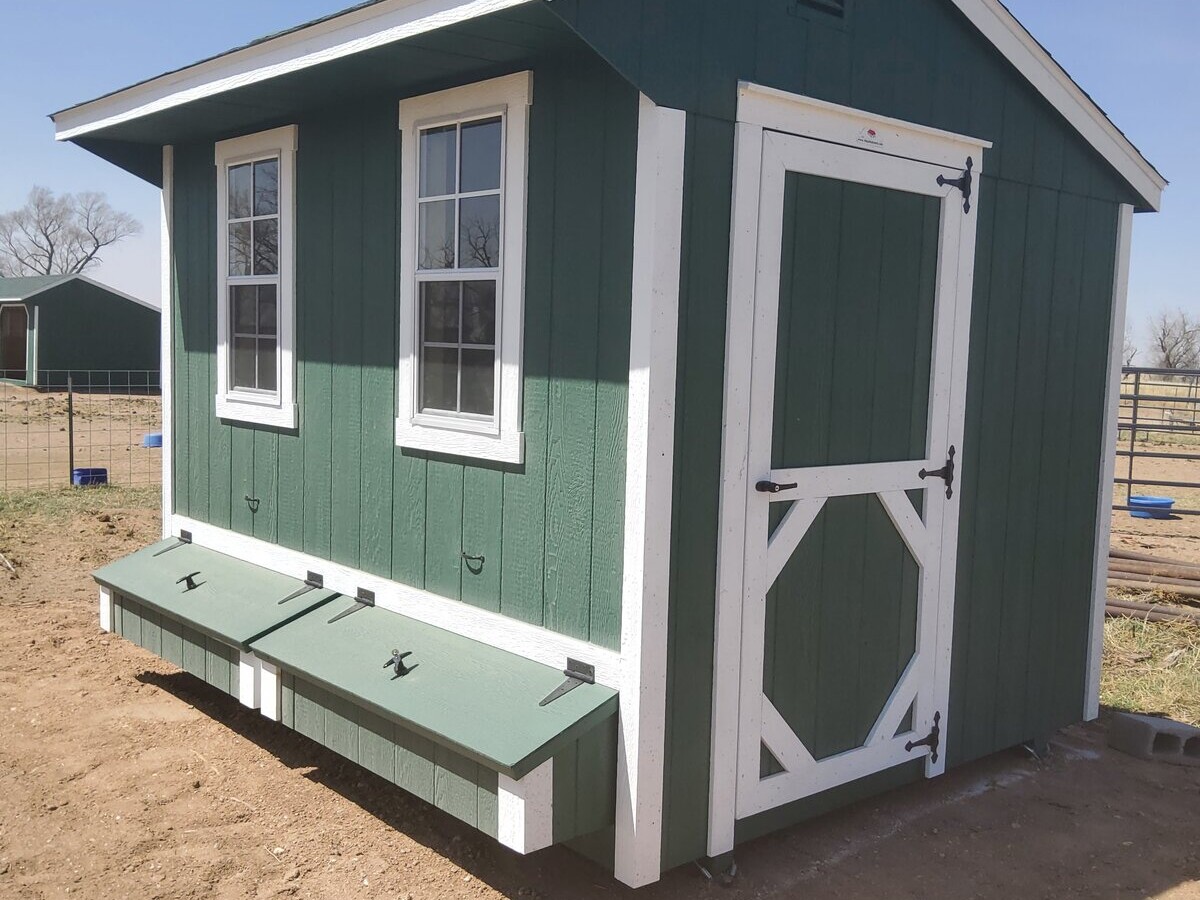 Custom chicken coop delivered fully assembled to a Colorado backyard