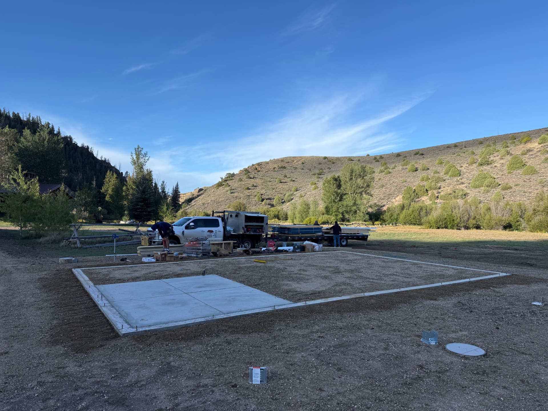 Foundation footings and interior slab area prepared for a custom barn in Parshall, Colorado