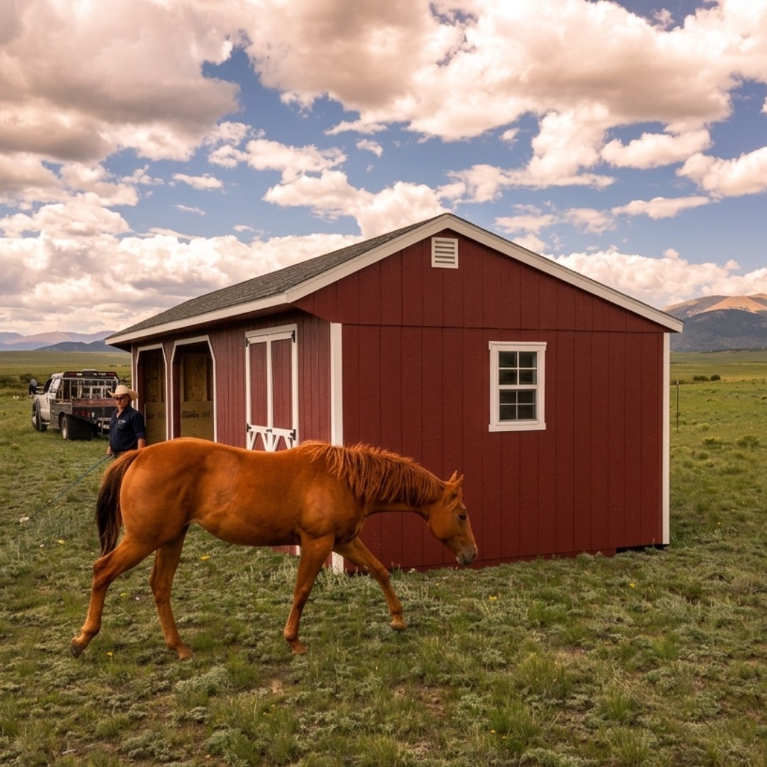 Loafing shed run-in horse shelter delivered to a Teller County acreage