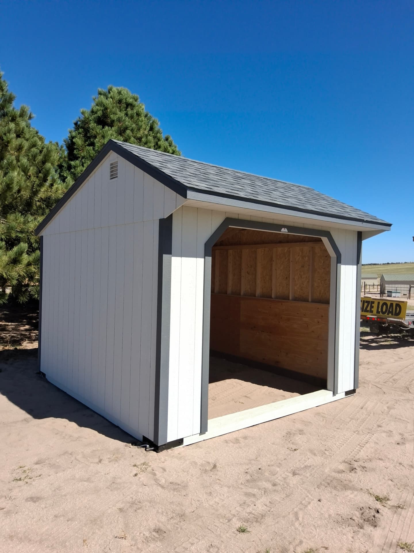 12x12 open-front animal shelter with kickboards delivered in Franktown Colorado
