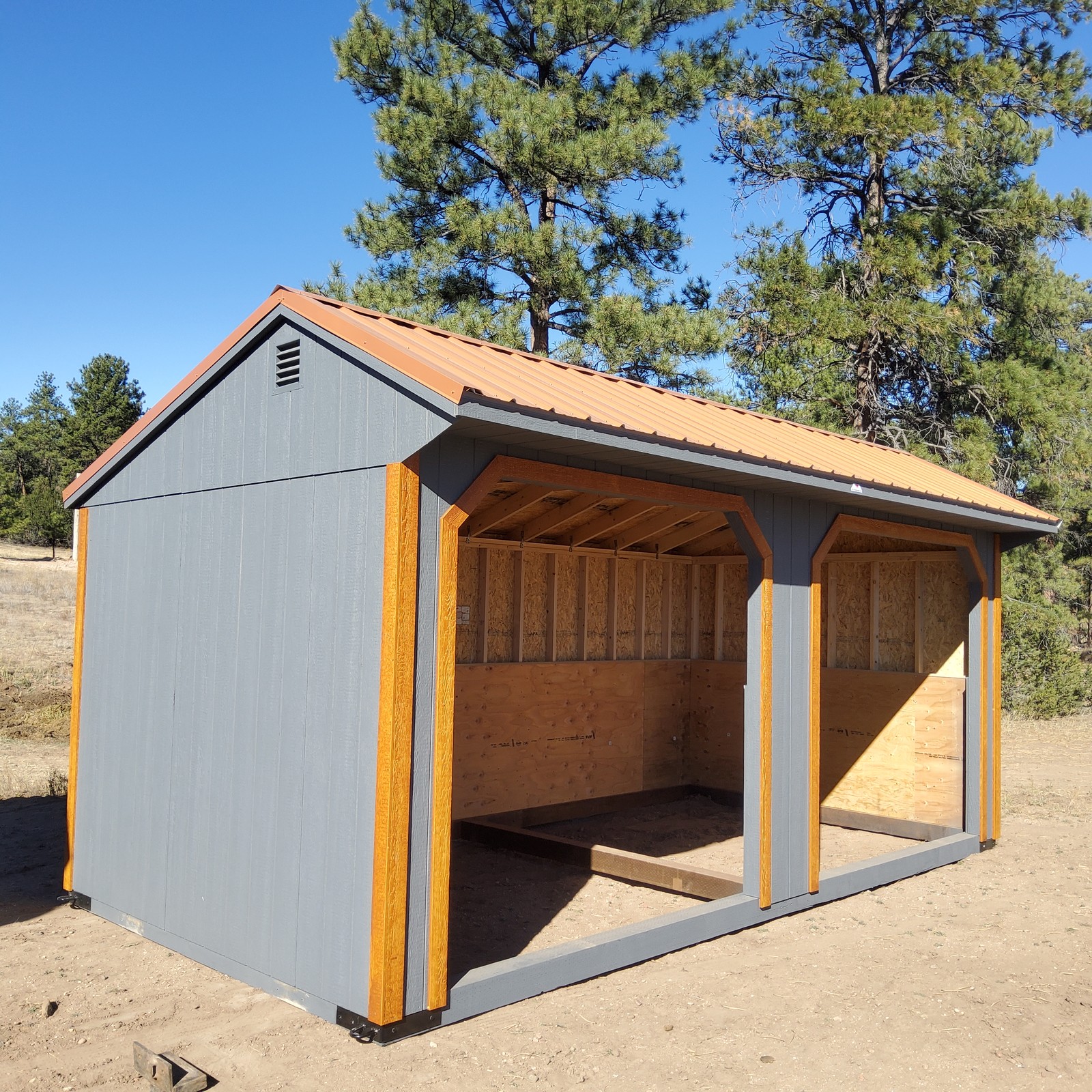 Loafing shed run-in horse shelter delivered to a Colorado equestrian property